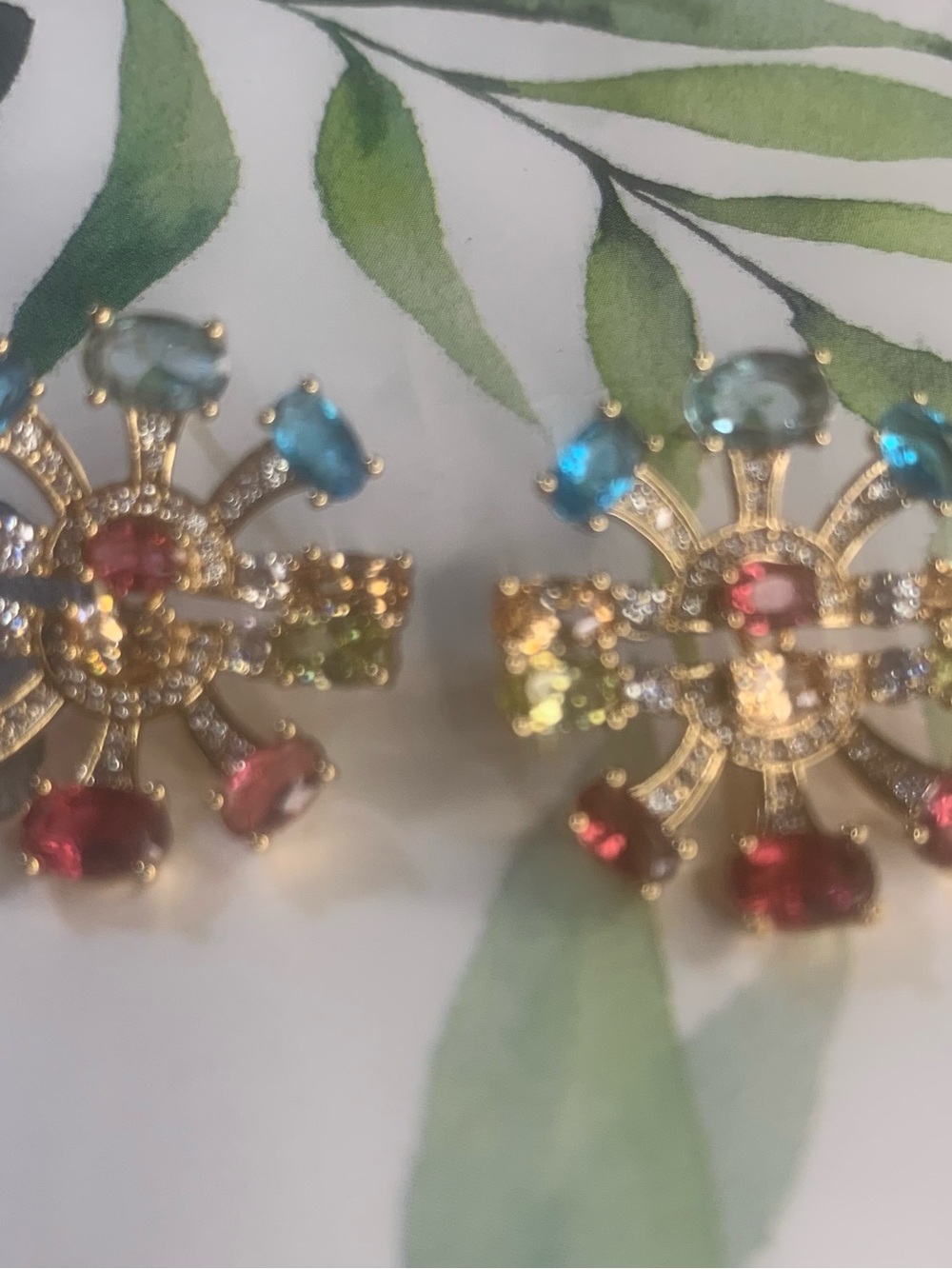 Gold Multicolor Crystal Flower Stud Earrings - Women Jewelry